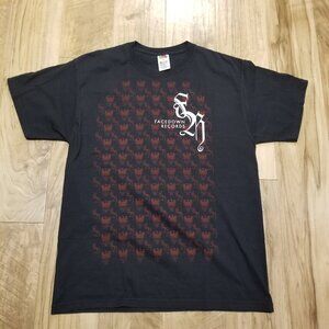FaceDown Records Tee 50/50 Black T Red Gryphon Print White Spell-Out Y2K 90s
